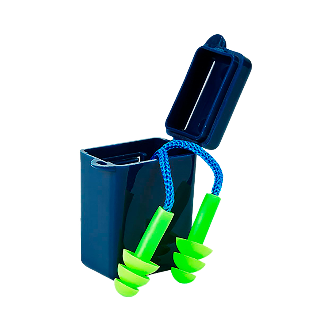 Tapones auditivos de silicona con cordón verde flúor, SNR 31 dB, reutilizables y certificados