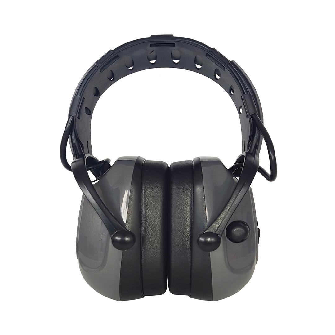 Protector auditivo tipo copa con Bluetooth TRON de SIDEMAQ SAFETY, vista frontal mostrando orejeras y vincha plástica