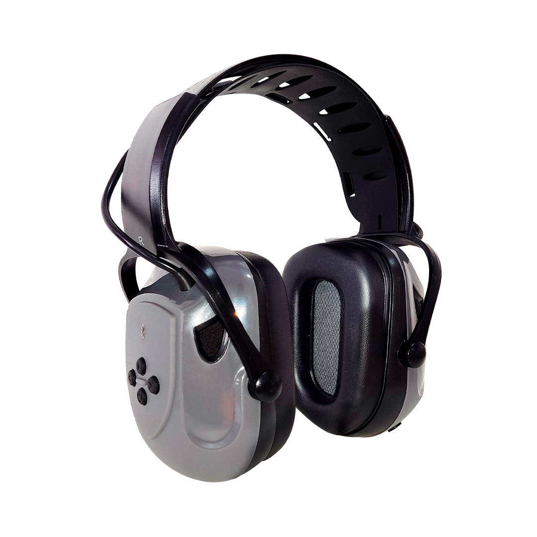 Protector auditivo tipo copa con Bluetooth TRON de SIDEMAQ SAFETY, vista frontal mostrando orejeras y vincha plástica