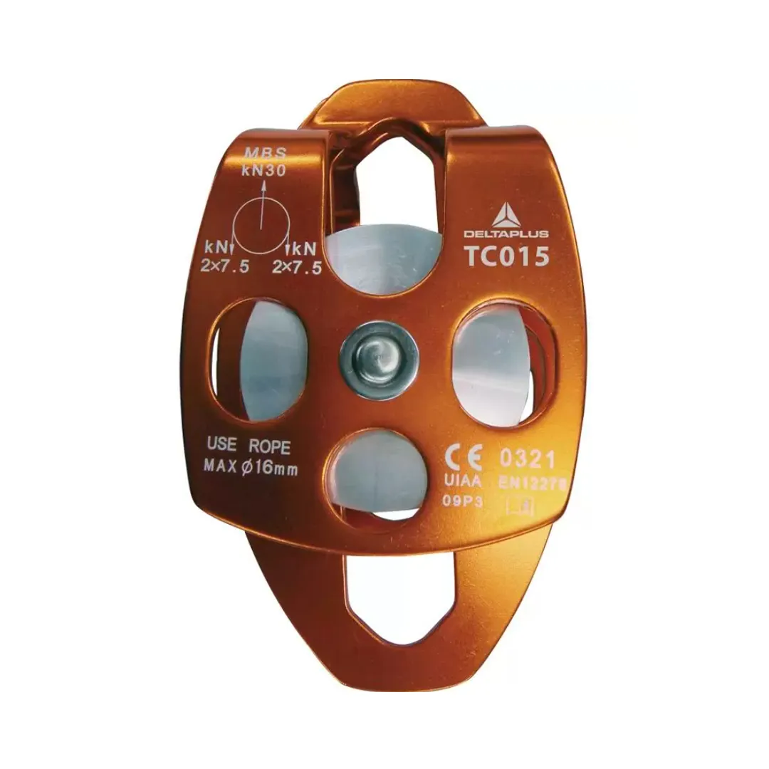 Polea doble con bridas oscilantes de aluminio para cuerdas trenzadas de hasta 16 mm