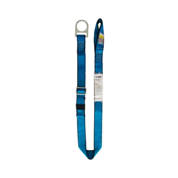Conector de anclaje móvil con cinta plana regulable de poliéster azul y herrajes de acero galvanizado