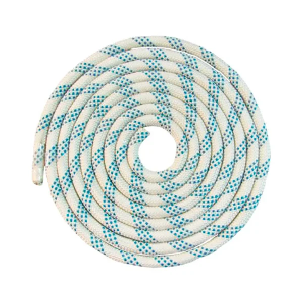 Soga semiestática de poliamida de 14 mm, ideal para descenso, destacando su resistencia y trenzado