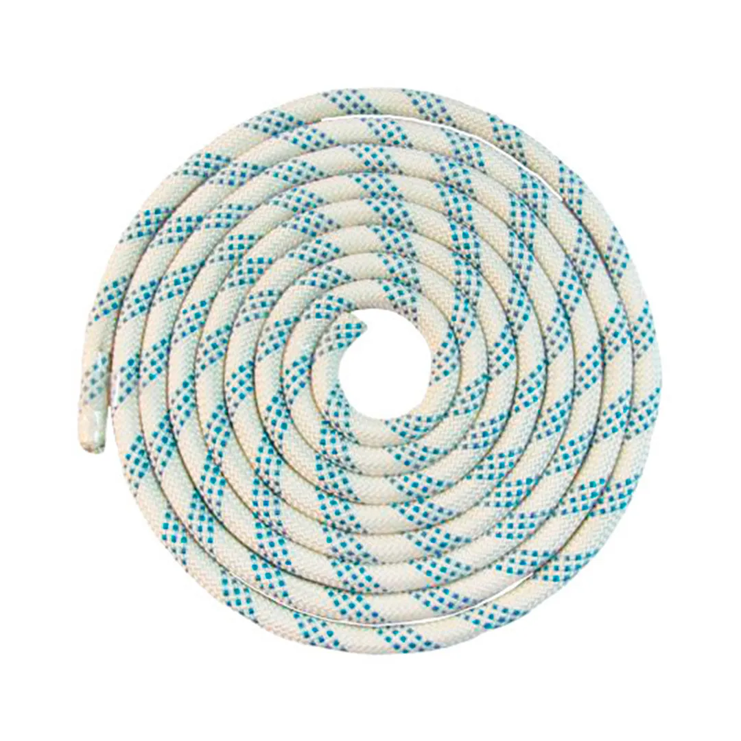 Soga semiestática de poliamida de 14 mm, ideal para descenso, destacando su resistencia y trenzado