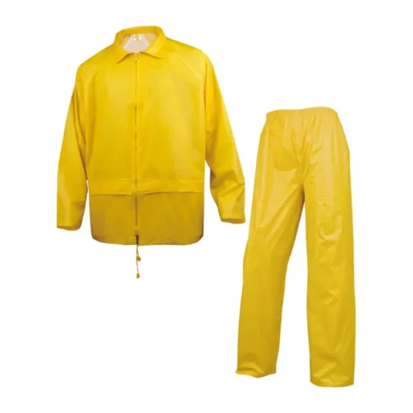 Conjunto de Lluvia Impermeable Deltaplus con chaqueta y pantalón, fabricado en poliéster con doble impregnación de PVC