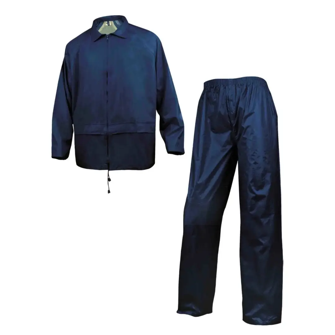 Conjunto de Lluvia Impermeable Deltaplus con chaqueta y pantalón, fabricado en poliéster con doble impregnación de PVC