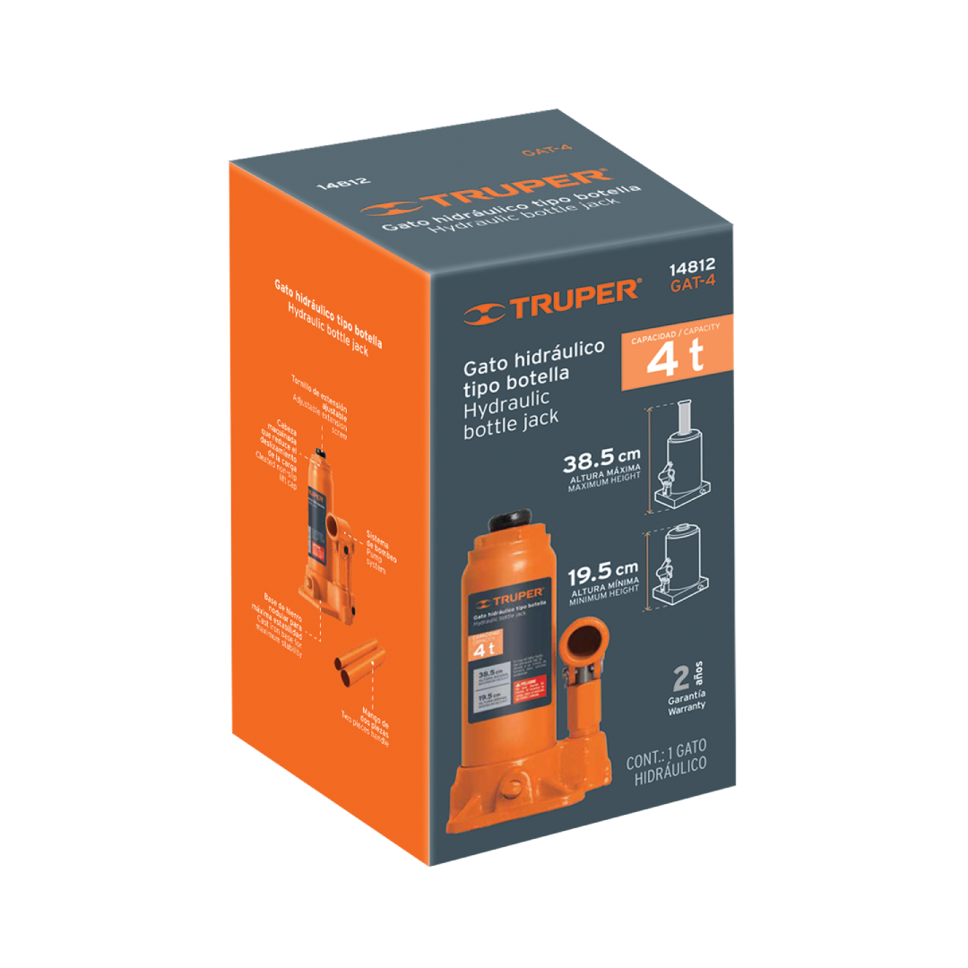 Gato Hidráulico de Botella 4 Toneladas | Truper 14812 - Imagen 2