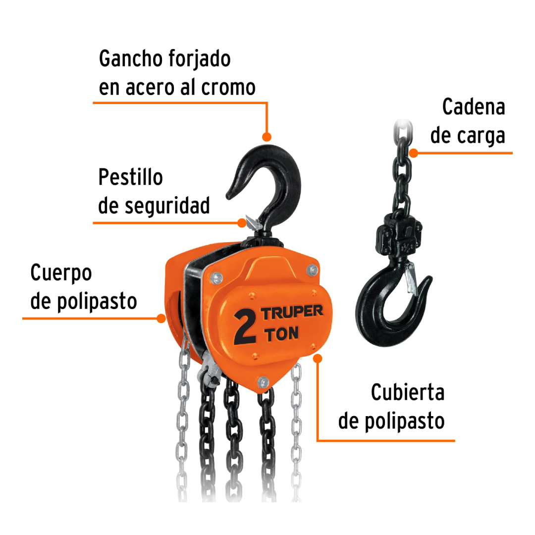 Polipasto Manual de Cadena 2 Ton | Doble Trinquete | Truper 16826 - Imagen 2